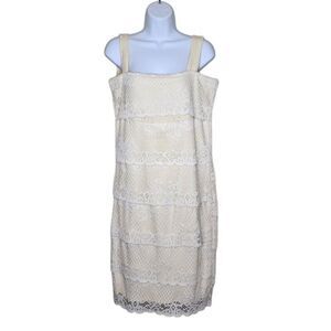 Vintage 60s GoGo Gauze Lace Tiered Shift Dress Womens M Ivory Off White